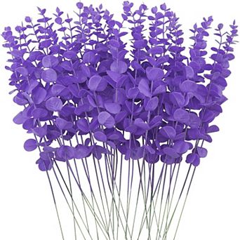36 pc Purple Eucalyptus Stems Artificial Leaves Faux Eucalyptus Stems Branches 15 inch for Wedding