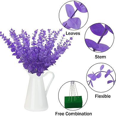 36 Pcs Purple Eucalyptus Stems Artificial Leaves Faux Eucalyptus Stems Branches 15 inch for Wedding