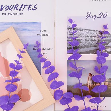 36 Pcs Purple Eucalyptus Stems Artificial Leaves Faux Eucalyptus Stems Branches 15 inch for Wedding