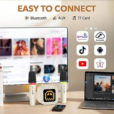 Karaoke Adults, with 2 Wireless Microphones and Screen, Gifts Adults, Karaoke Microphone with Lights