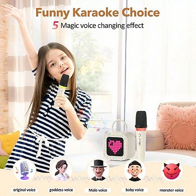Karaoke Adults, with 2 Wireless Microphones and Screen, Gifts Adults, Karaoke Microphone with Lights