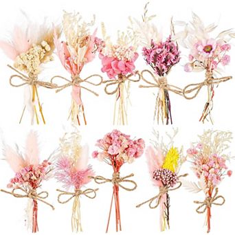 10 Pack Mini Dried Flower Bouquets Pink Series Natural Small Dry Flowers with Stem Boho Wedding