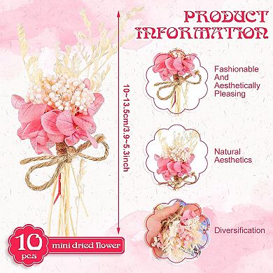 10 Pack Mini Dried Flower Bouquets Pink Series Natural Small Dry Flowers with Stem Boho Wedding