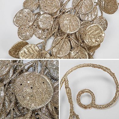 3 Pcs 6FT Christmas Garland Champagne Glittered Artificial Eucalyptus Leaves for Mantle