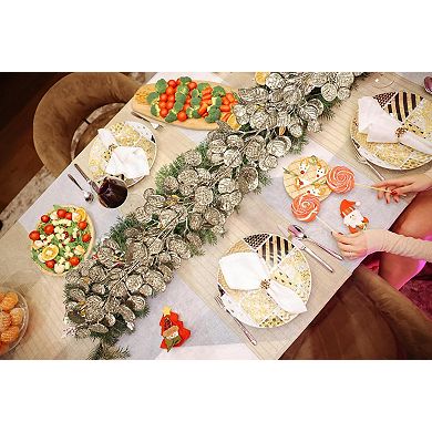 3 Pcs 6FT Christmas Garland Champagne Glittered Artificial Eucalyptus Leaves for Mantle