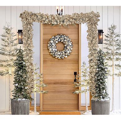 3 Pcs 6FT Christmas Garland Champagne Glittered Artificial Eucalyptus Leaves for Mantle