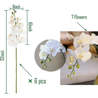 32" Artificial Phalaenopsis Flowers 6 Pcs Artificial Orchid Flowers Stem Plants for Home