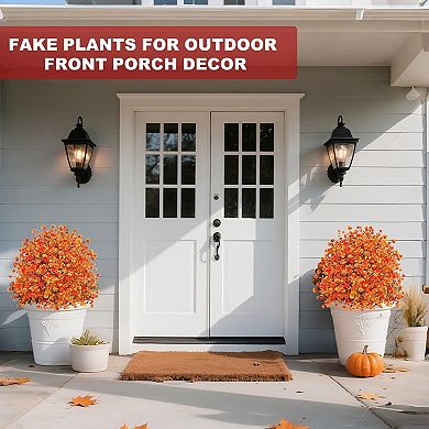 2 Pack Artificial Boxwood Topiary Ball Trees with Fall Flowers & Ground Spikes for Outdoor, UV