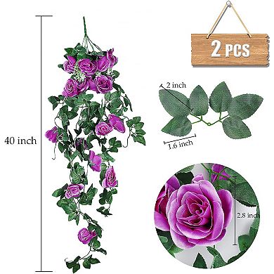 2Pieces 3. 3Ft Fake Hanging Flowers Artificial Rose Plants Wall Décor Wedding Home Garden Decoration