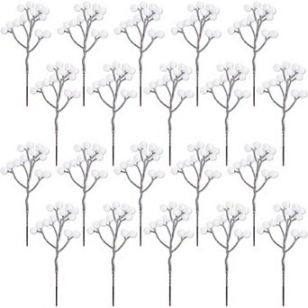 20 Pack 7 Inch Artificial White Berry Picks for Christmas Tree White Berries Stems Holly Berry