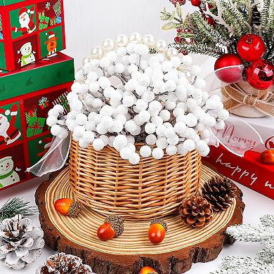 20 Pack 7 Inch Artificial White Berry Picks for Christmas Tree White Berries Stems Holly Berry