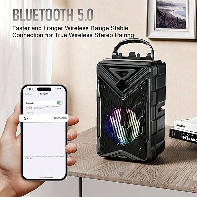 Bluetooth Speaker Microphone Karaoke RGB Battery Portable Rechargeable Sound Audio Powerful