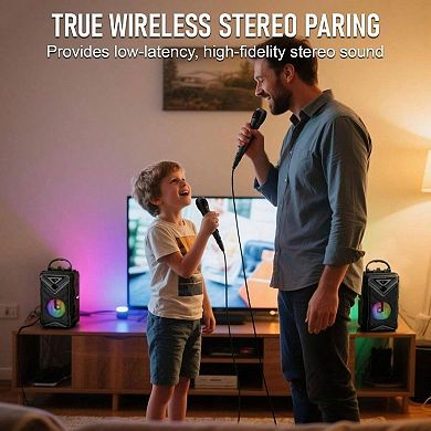 Bluetooth Speaker Microphone Karaoke RGB Battery Portable Rechargeable Sound Audio Powerful
