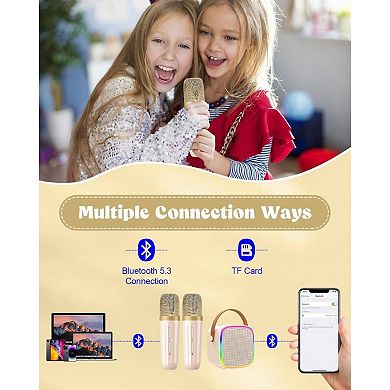Karaoke with 2 Wireless Microphones, Toys Portable Speaker Adults, Toys 4 5 6 8 9 10 12 Year Old Bir