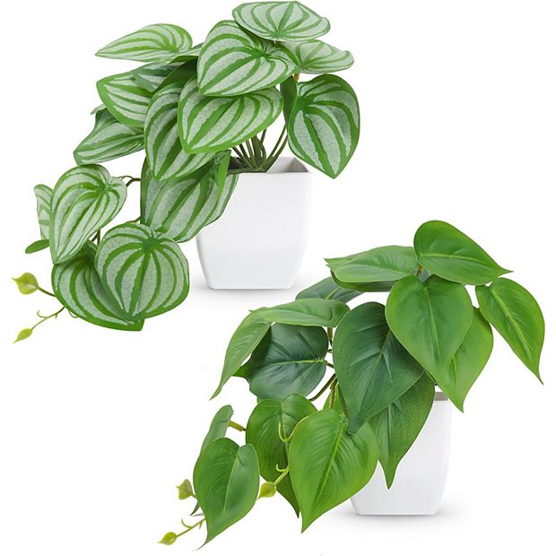Lancenix 2Pcs Small Fake Plants Artificial Mini Faux Plants