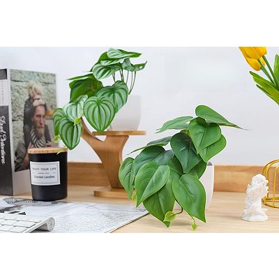 Lancenix 2Pcs Small Fake Plants Artificial Mini Faux Plants