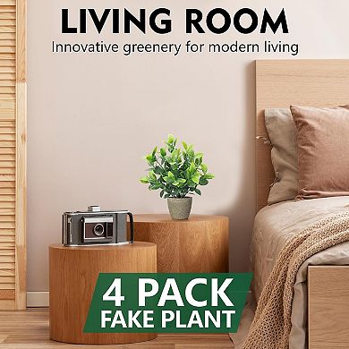 4 Pack Fake Plants Ceramic Mini Artificial Greenery Potted Plants for Home Decor Office Decor Room