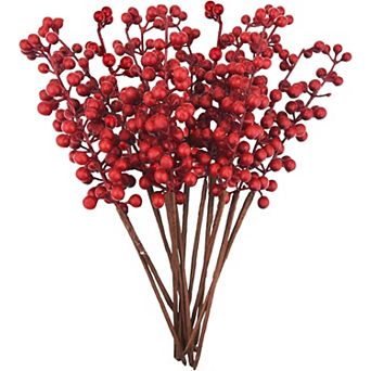 12 Pack Artificial Red Berry Stems Branches, Fake Burgundy Berry Picks Holly Berries for Christmas