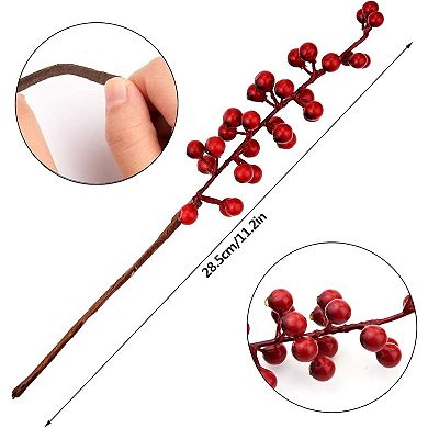 12 Pack Artificial Red Berry Stems Branches, Fake Burgundy Berry Picks Holly Berries for Christmas