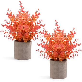 2 Pack Fall Small Fake Plants Eucalyptus Potted Artificial Plants Fall Decorations for Home