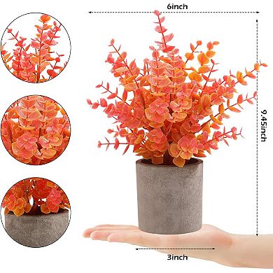 2 Pack Fall Small Fake Plants Eucalyptus Potted Artificial Plants Fall Decorations for Home