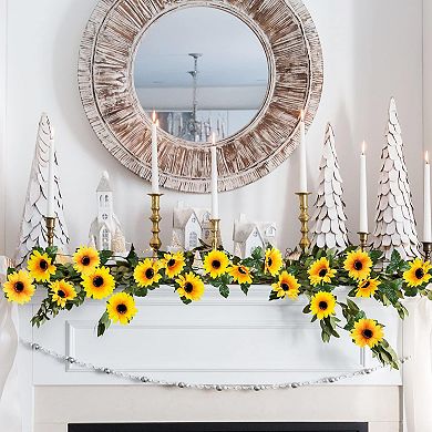 10 Pack Artificial Sunflower Garland, 8.2ft/Pcs Silk Sunflowers with Green Leaves, Flowers