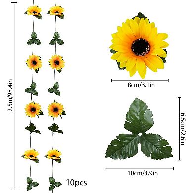 10 Pack Artificial Sunflower Garland, 8.2ft/Pcs Silk Sunflowers with Green Leaves, Flowers