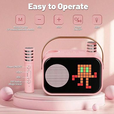 Karaoke Adults, Portable Karaoke Speaker with 2 Wireless Microphones, Pixel Display, Birthday Gifts