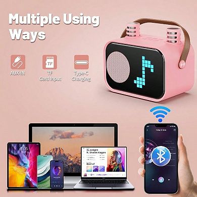 Karaoke Adults, Portable Karaoke Speaker with 2 Wireless Microphones, Pixel Display, Birthday Gifts