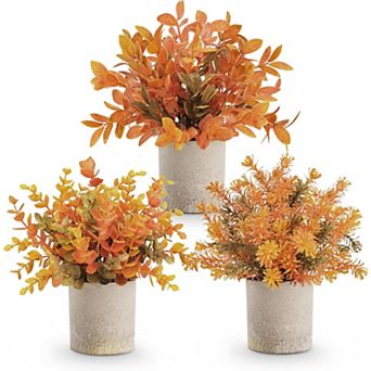 3 Pack Fall Mini Potted Fake Plants Artificial Plastic Eucalyptus Plants Topiaries Fall