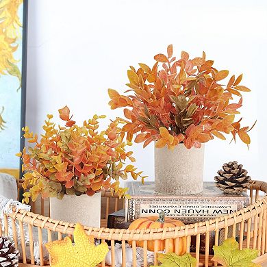 3 Pack Fall Mini Potted Fake Plants Artificial Plastic Eucalyptus Plants Topiaries Fall