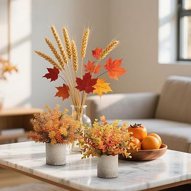 3 Pack Fall Mini Potted Fake Plants Artificial Plastic Eucalyptus Plants Topiaries Fall