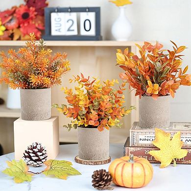 3 Pack Fall Mini Potted Fake Plants Artificial Plastic Eucalyptus Plants Topiaries Fall