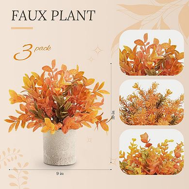 3 Pack Fall Mini Potted Fake Plants Artificial Plastic Eucalyptus Plants Topiaries Fall