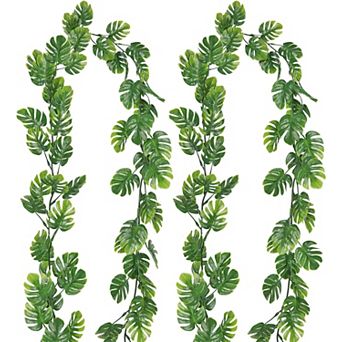 2 pc Artificial Monstera Leaf Vines 5.9FT Fake Hanging Plants Ivy Faux Tropical Palm Leaves