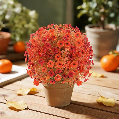 2 Pack Fall Artificial Topiary Bushes - 23" Boxwood Ball Trees with Mums, UV Resistant Faux Plants