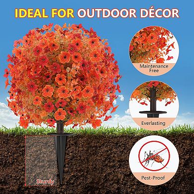 2 Pack Fall Artificial Topiary Bushes - 23" Boxwood Ball Trees with Mums, UV Resistant Faux Plants