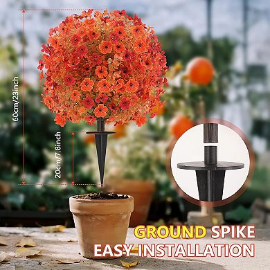 2 Pack Fall Artificial Topiary Bushes - 23" Boxwood Ball Trees with Mums, UV Resistant Faux Plants