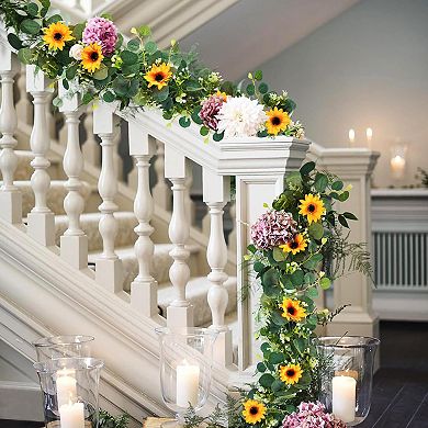 2 Pack Artificial Sunflower Garland, 6ft/Strand Silk Sunflowers Hanging Vines Flowers Garland