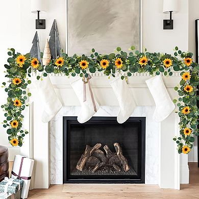 2 Pack Artificial Sunflower Garland, 6ft/Strand Silk Sunflowers Hanging Vines Flowers Garland