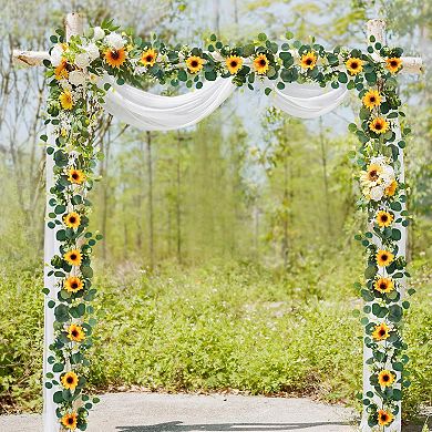2 Pack Artificial Sunflower Garland, 6ft/Strand Silk Sunflowers Hanging Vines Flowers Garland