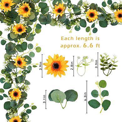 2 Pack Artificial Sunflower Garland, 6ft/Strand Silk Sunflowers Hanging Vines Flowers Garland
