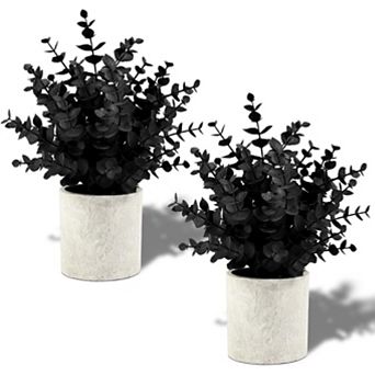 2 Pack Black Fake Eucalyptus Small Fake Plants Potted Artificial Plants for Halloween