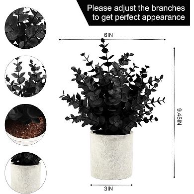 2 Pack Black Fake Eucalyptus Small Fake Plants Potted Artificial Plants for Halloween