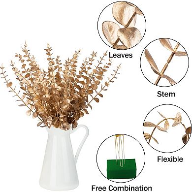 36 Pcs Gold Eucalyptus Stems Artificial Leaves Faux Eucalyptus Stems Branches 15 inch for Wedding