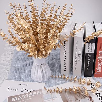 36 Pcs Gold Eucalyptus Stems Artificial Leaves Faux Eucalyptus Stems Branches 15 inch for Wedding
