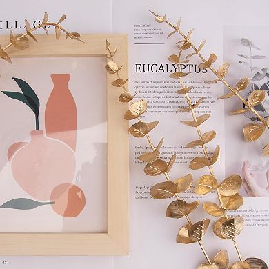 36 Pcs Gold Eucalyptus Stems Artificial Leaves Faux Eucalyptus Stems Branches 15 inch for Wedding