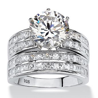 PalmBeach Jewelry 5.84 TCW Cubic Zirconia 2 pc Platinum-plated Sterling Silver Bridal Ring Set