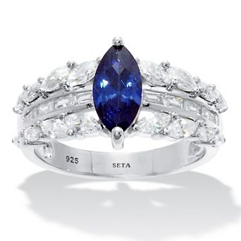 PalmBeach Jewelry 3.08 TCW Cubic Zirconia and Simulated Sapphire Sterling Silver Engagement Ring