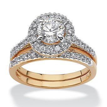 PalmBeach Jewelry 1.79 TCW Cubic Zirconia 18k Gold-Plated Wedding Band Set